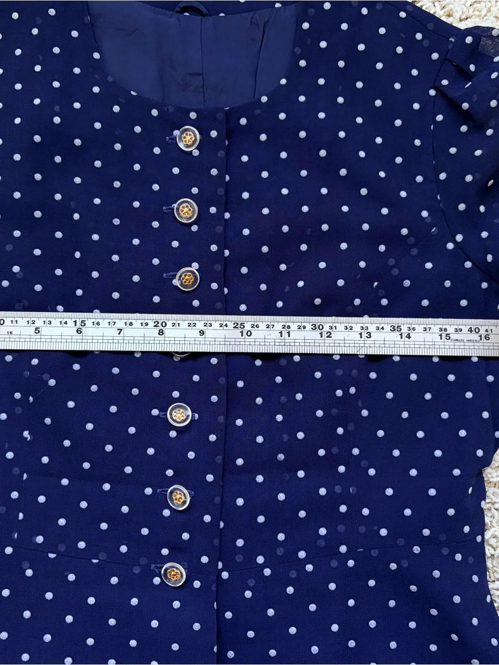 70’s Navy Polka Dot Sheer Peplum Skirt Suit Small Made in Japan